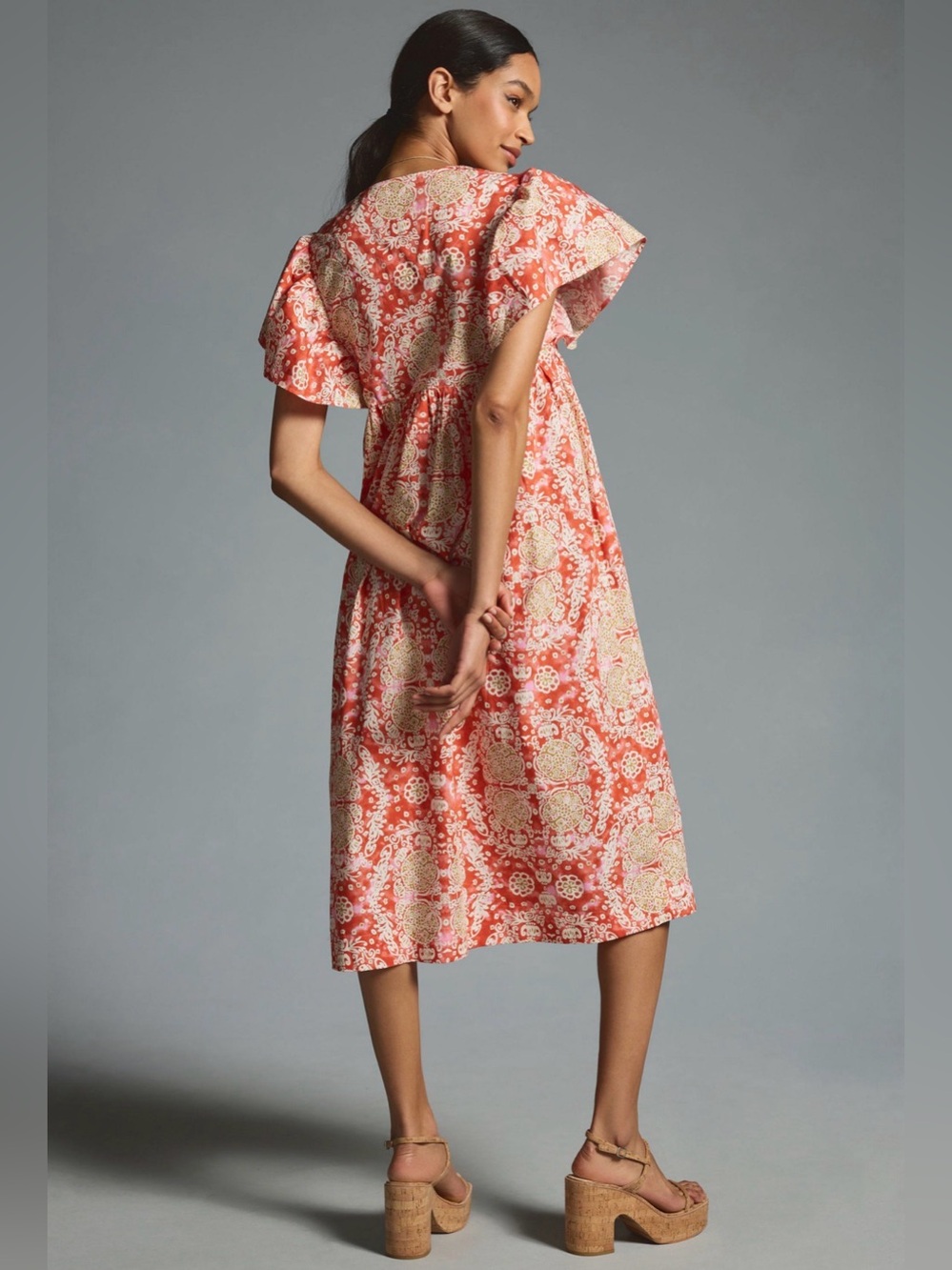 Anthropologie Printed Flutter-Sleeve Babydoll Dress - Picture 2 of 5
